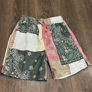 Men's LCKR Multicolor Colorblock Patchwork Bandana Athletic Basketball Shorts M